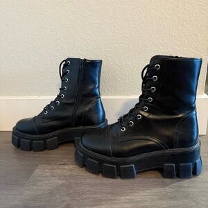 Black leather lace up boots